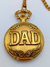 Details DAD Pocket Watch with Chain Gold Tone New Battery Father's Day Gift