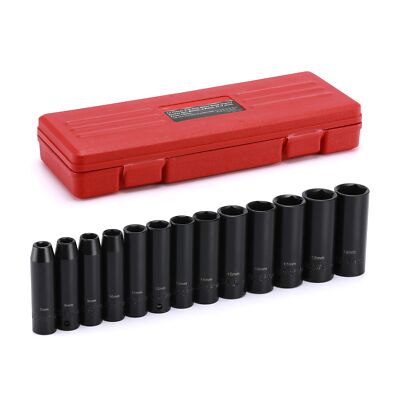 13 PCS 3/8 Inch Drive Impact Socket Set 6-Point, Metric, Deep, CR-V, 7mm to 19mm