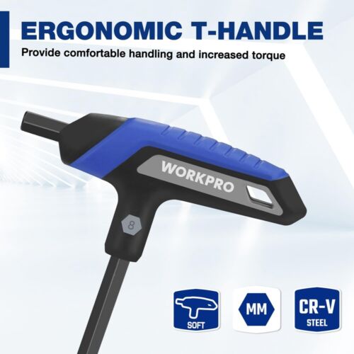 WORKPRO 14PC T-Handle Allen Wrench Set Metric/SAE T Handle Hex Key Long Wrenches - Picture 8 of 12