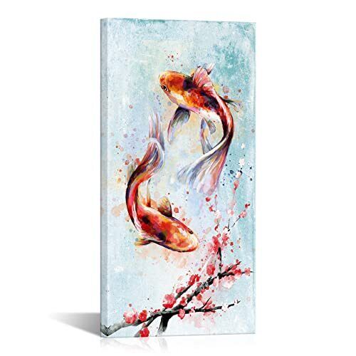 Koi Fish Canvas Wall Art Horizontal Traditional Chinese Watercolor Painting  - Bild 1 von 7