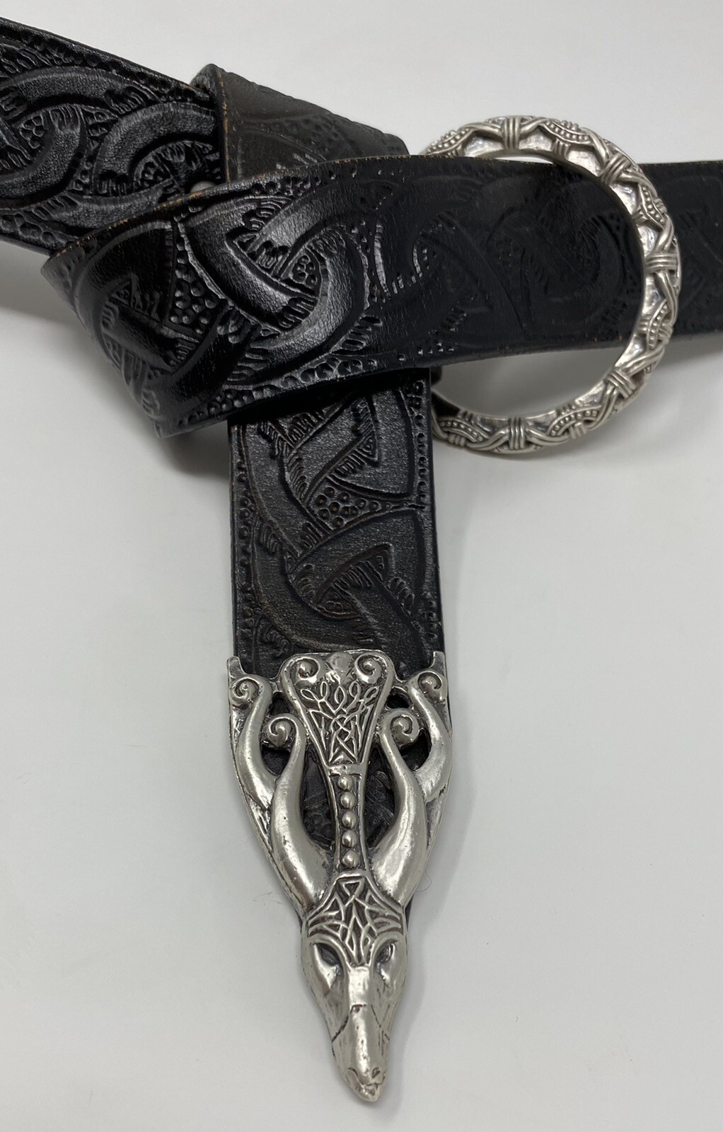 Potomac Leather Black Celtic Knot Ring Belt Crafty Celts Silver Viking Stag Tip image 2