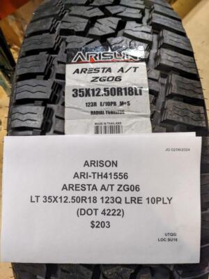 ARISON ARESTA A/T ZG06 LT 35 12.50 18 123Q LRE 10PLY TIRE TH41556