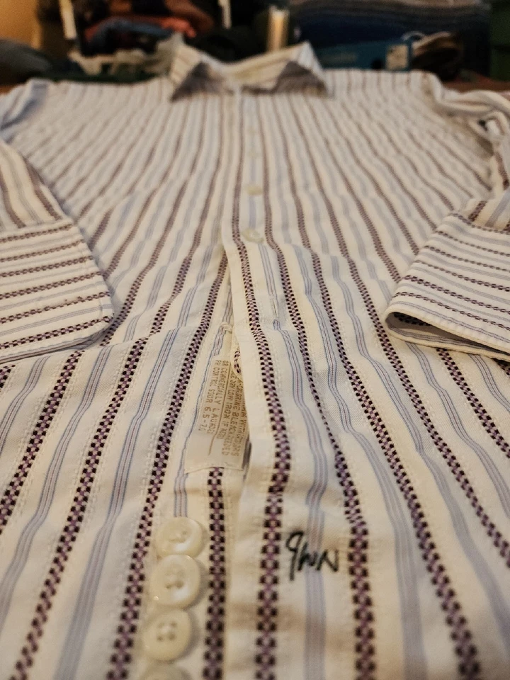 John W. Nordstrom Men's 17 34 L/S Purple/White Dress Shirt EUC. GB10 - Image 3 of 4