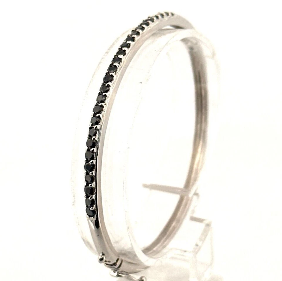 Black Spinel Gemstone 18K White Gold Hinged Bangle Bracelet - Image 3 of 4