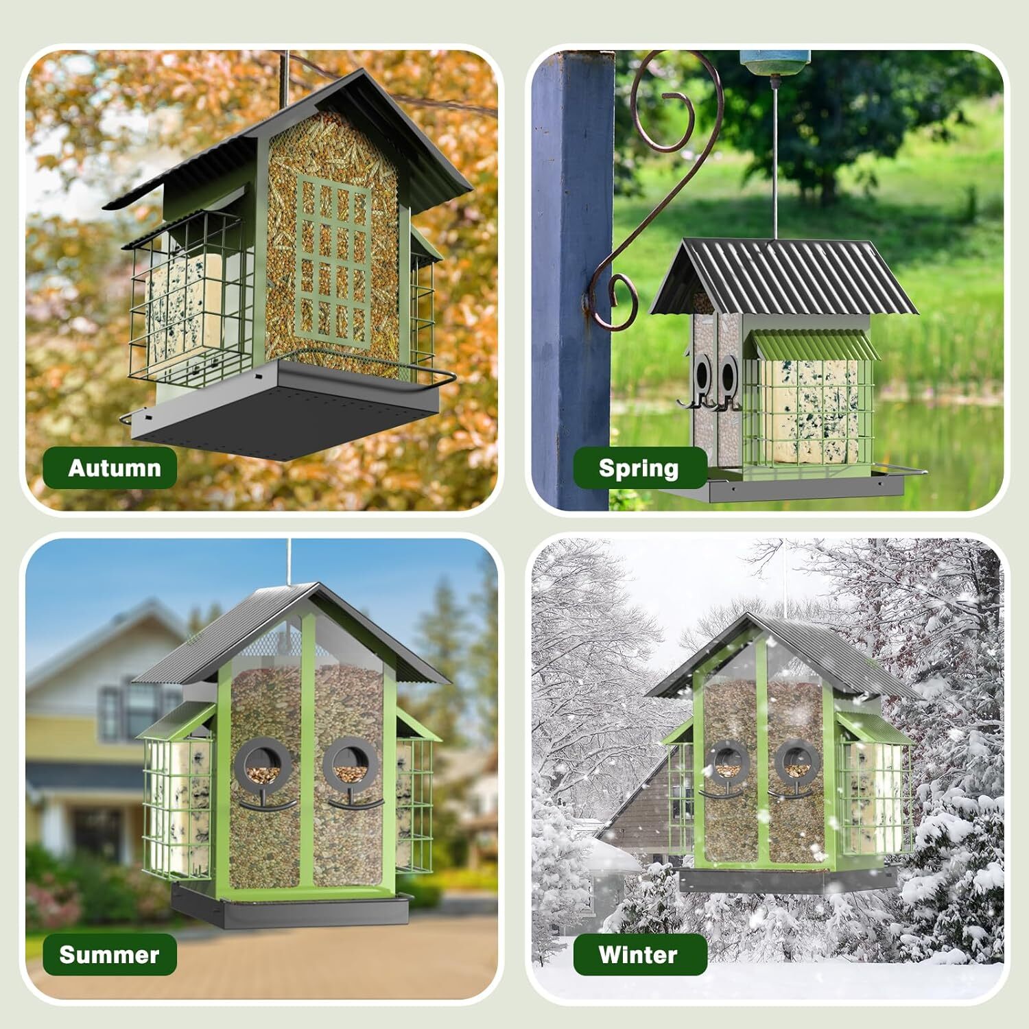 Bird Feeder, Metal with Double Weatherproofing, 4 lb. Large Capacity, (Green)