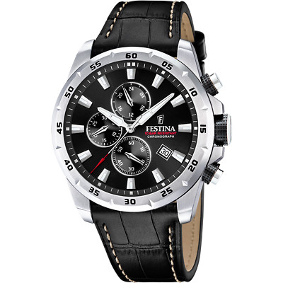 Festina F206924 Men s Black  Leather Straps Analog Dial Quartz Watch 45.5 mm