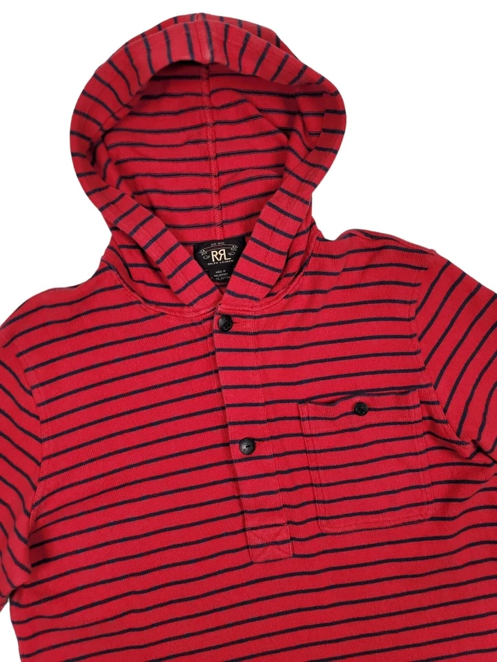 RRL Ralph Lauren Vintage Inspirado Pullover Algodón Sudadera con Capucha Para Hombre Grande Rojo/Azul Marino Foto 2 de 4