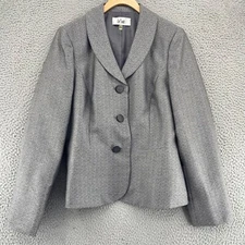 Le Suit Blazer Womens 12 Gray Shimmer Button Up Shawl Lapel Office Career Work