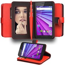 NUEVO Moto G 3ª Generación [Reflejo] Abacus24-7 Espejo Billetera Estuche y Tarjetero, Rojo