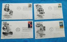 USPS FIRST DAY OF ISSUE 1968~4 ENVELOPES WITH STAMPS~FLAG~ROOSEVELT~ILLINOIS~ ++