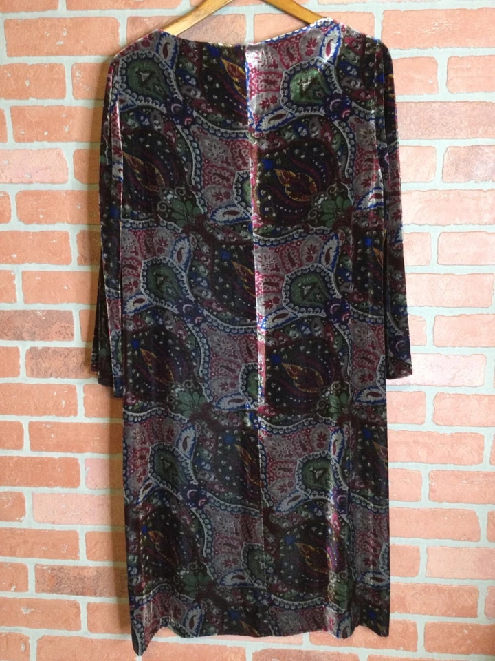 Vestido recto de terciopelo sedoso Etcetera para mujer oscuro floral cachemira talla 12 caprichoso Foto 3 de 4
