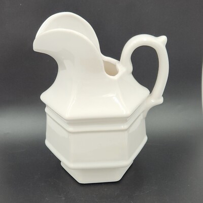 Vintage Haeger USA French White Hexagon Pitcher Farmhouse Country Style Decor