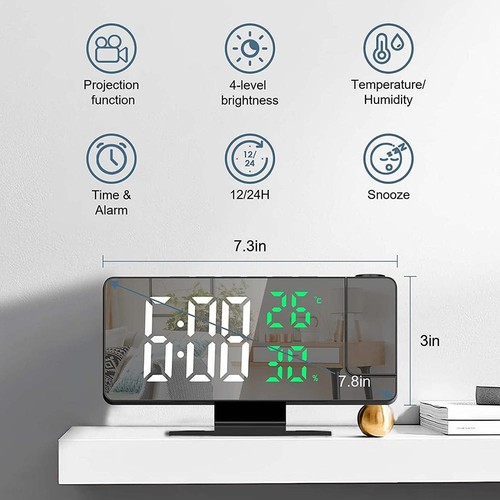 Digital LED Projection Alarm Clock Temperature Date Snooze Project