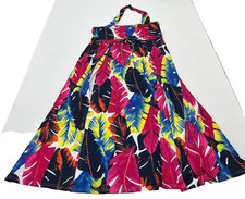 Multicolored Feather Print Halter A-Line Midi Dress Women's Size 3X-Large NEW