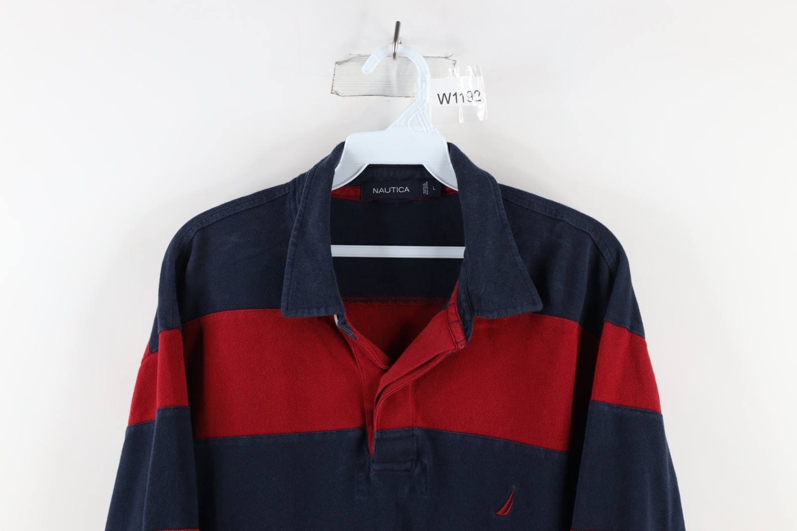 Vtg Nautica Mens Large Faded Striped Color Block Long Sleeve Rugby Polo Shirt image 2