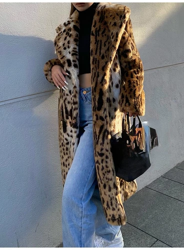 Women Long Warm Thick Leopard Winter Print Faux Fur Coat Loose Jackets Outwear - Bild 10 von 10