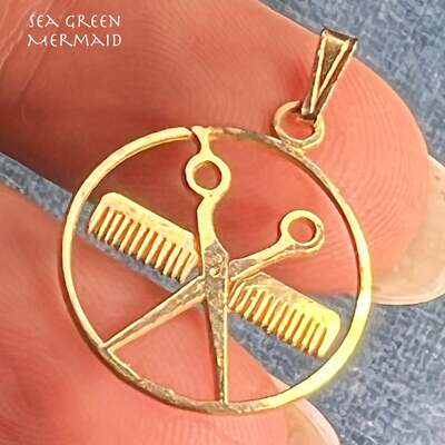 10k Gold Schere + Kamm Friseur Friseur Scheibe Anhänger. 1''