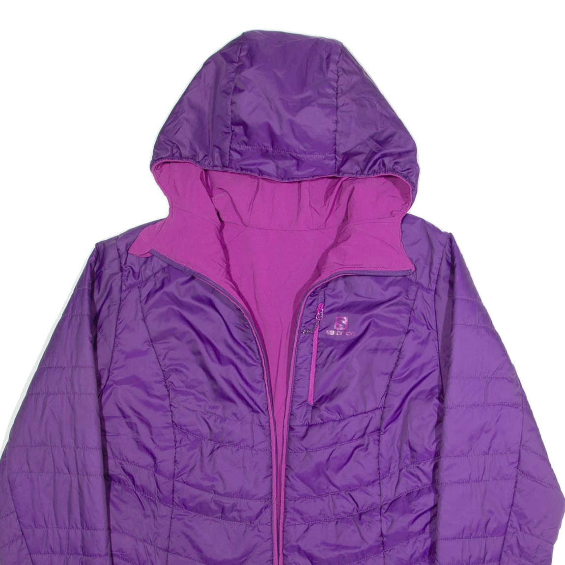 SALOMON Giubbotto donna reversibile imbottito viola con cappuccio S