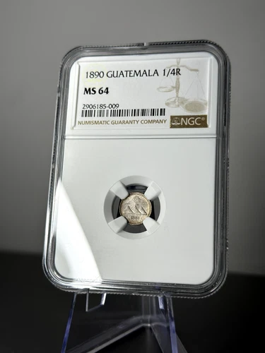 1890 Guatemala 1/4 Real Silver Coin NGC Certified MS 64