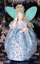 Blue Fairy Handmade Cloth Doll OOAK  Embroidered Face/dress Brand New