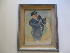 VINTAGE ANTIQUE SIG ARNO PAINTING POLICE OFFCIER ART DECO PORTRAIT FAMOUS ACTOR