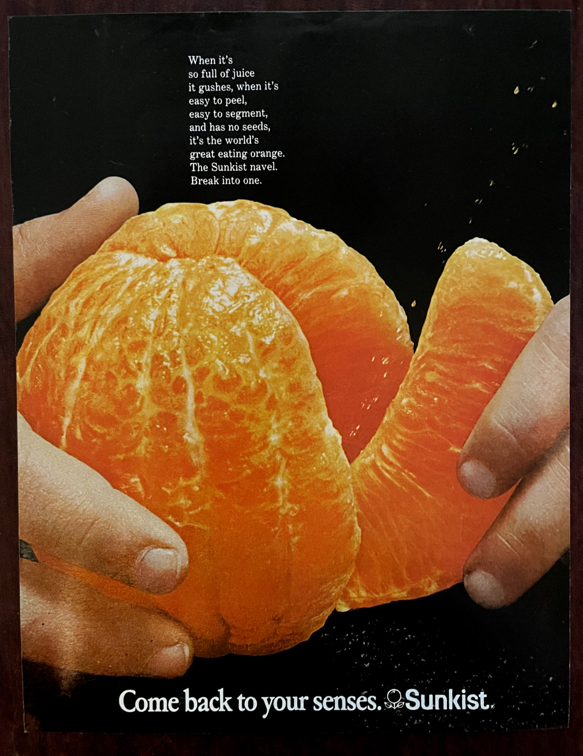 1971 SUNKIST Navel Oranges Vintage Print Ad Juice Segment Peel Fruit