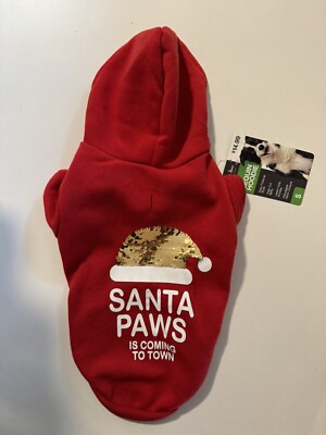 Pet Sequin Dog Hoodie Small Santa Paws Is Coming To Town
