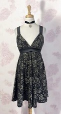 Lace Fit Flare Dress Formal Prom Wedding Fairy Sparkly Whimsy Goth Black Gold M
