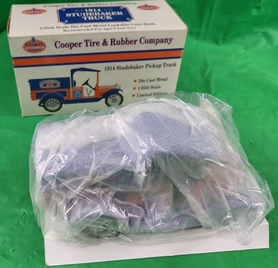 Vintage Cooper Tire 1914 Studebaker Truck Diecast Locking Bank Inserts
