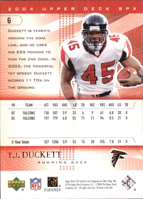 B3285- 2004 SPx #6 T.J. Duckett - NM-MT - Image 2 of 2