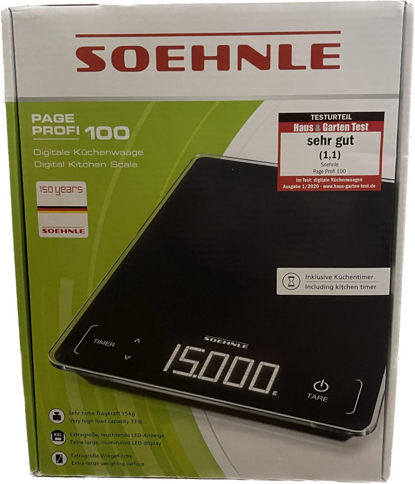 SOEHNLE Kitchen Scale Page Professional 100 Digital up to 15.0 kg Black incl. Kitchen Timer