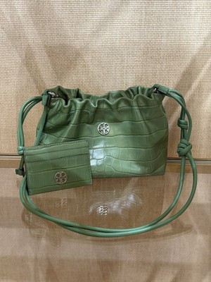 NWT Tory Burch WILLA EMBOSSED E/W DRAWSTRING BAG and crad set