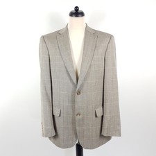 Barutti Sakko Herren Gr 52 Beige Blau Wolle Seide Leinen Jacke Jackett Fischgrät