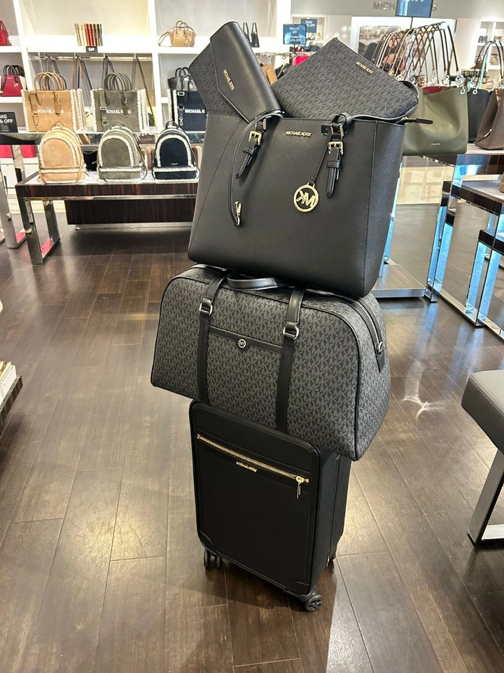 Michael Kors Small Trolley Suitcase+Weekender Bag + 3-in-1 Tote Black Travel Set - Image 3 of 4