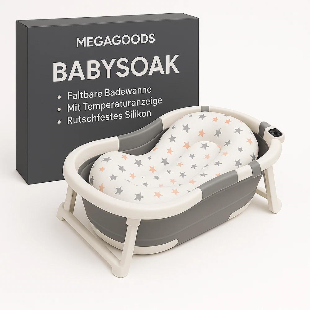 Baby Foldable Bathtub With Temperature Display Non-Slip Silicone DE