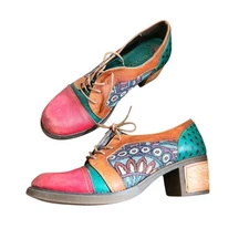 Socofy Vintage Floral Genuine Leather Colorful Shoes Aztec Boho Size 42 Us 11