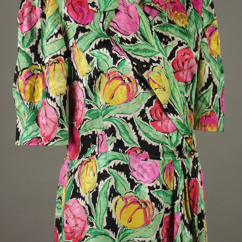 Robe Ungaro Vintage Soie Taille L Imprimé à Fleurs Années 80-90 Original - Photo 3/4