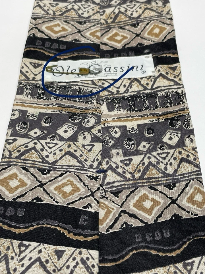 Corbata Oleg Cassini 100 % seda clásica 58” negra gris beige abstracta para hombre Foto 4 de 4