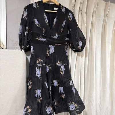ZIMMERMANN Pleated V Neck Printed Mini Dress Black Iris Floral AU 2 US M | eBay ZIMMERMANN Pleated V Neck Printed Mini Dress Black Iris Floral AU 2 US M | eBay