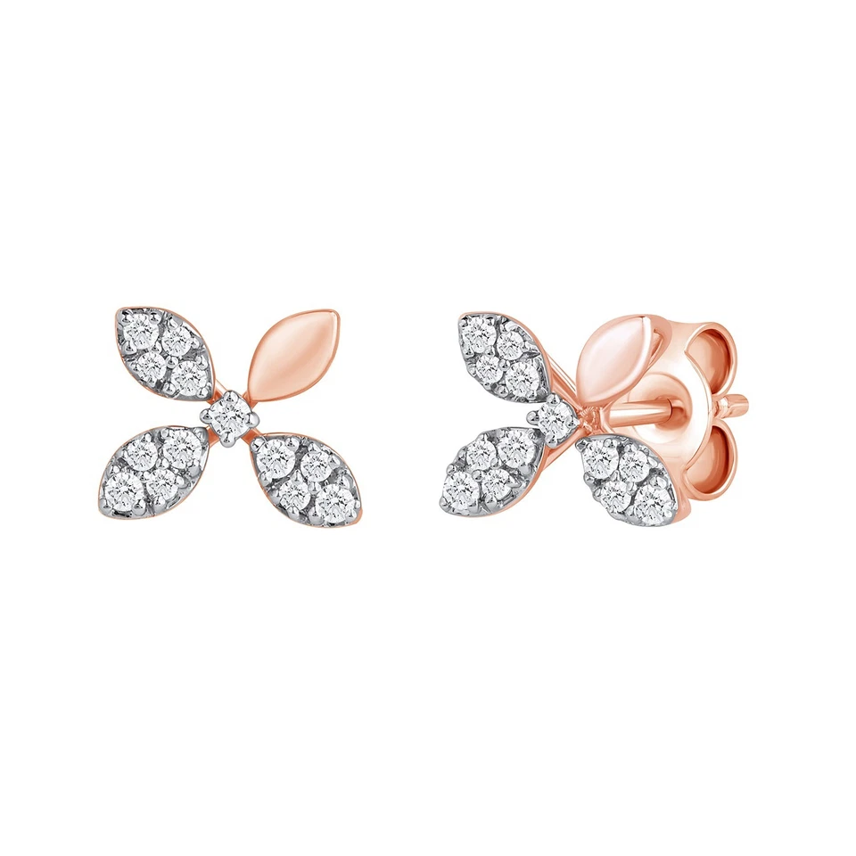 Floarl Womens Stud Earrings 0.15 Ct Lab Grown Diamond VS/FG Solid 14K Rose Gold - Image 2 of 4