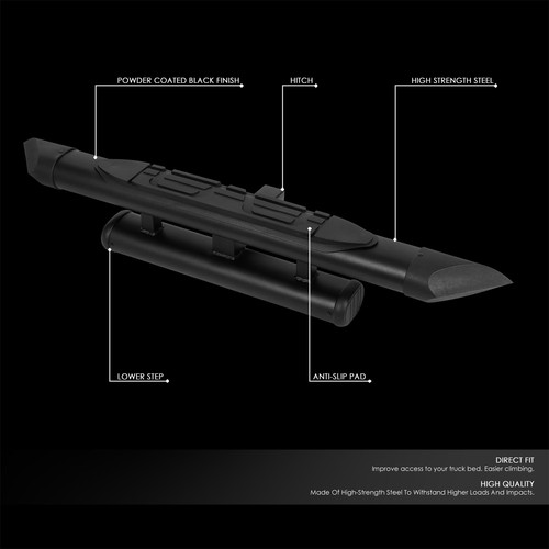Protector de barra escalonada de remolque recubierto de polvo negro J2 de 3,25"" con pin + clip para receptor de 2 - Imagen 2 de 7