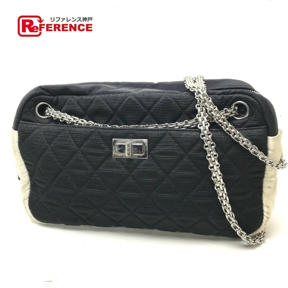 Chanel Quilted Bicolor Bag Chain Shoulder Canvas Women Black Used