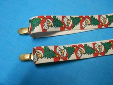 Vtg Christmas Suspenders Santa Tree Elastic Stretch Metal Clips Adjust Buckles