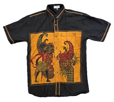 Vintage Sari Amerta Batik Bali Shirt SZ M   Handmade Indonesian Art Wayang Kulit
