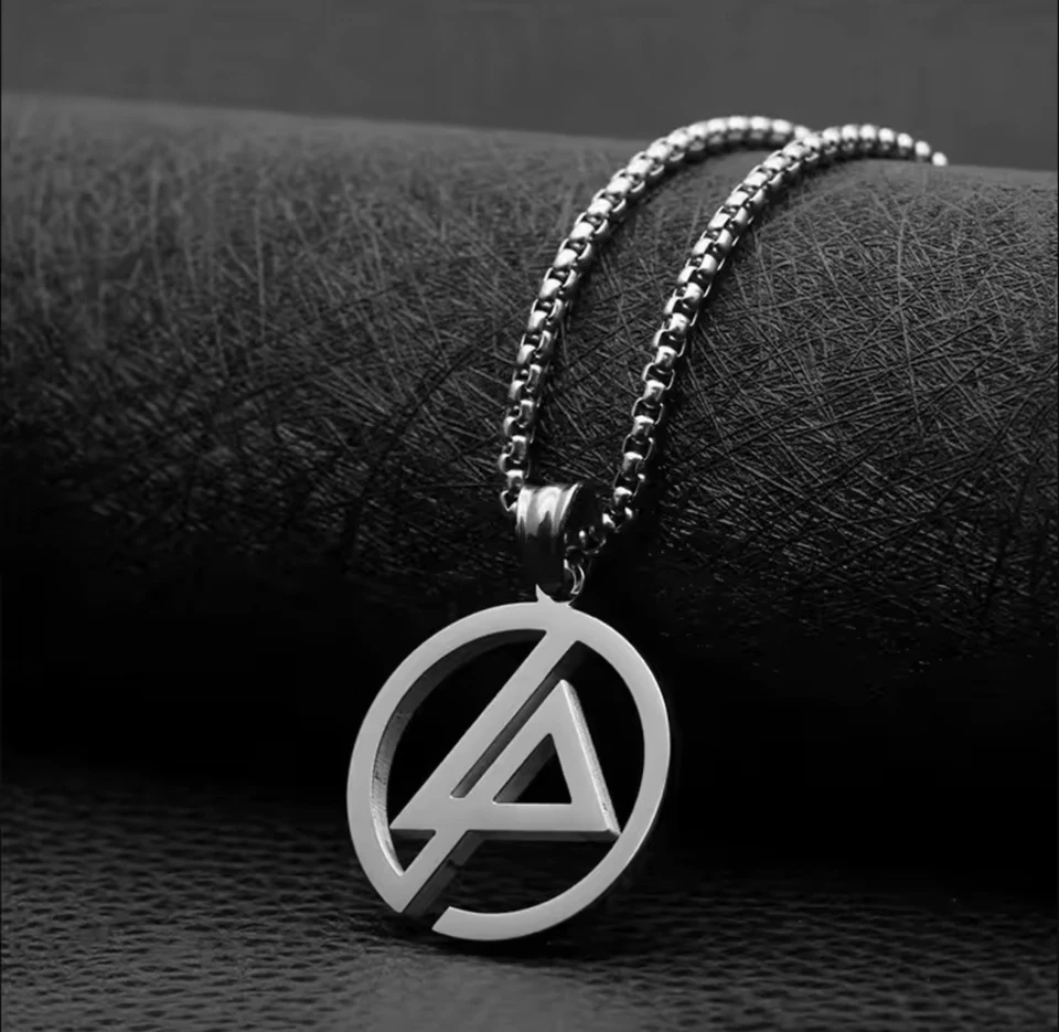 Collar Colgante Retro Plata Titanio Acero Geométrico Linkin Park Cadena 50cm Foto 2 de 4