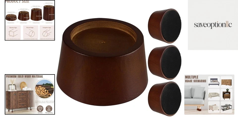 Elevadores para muebles de madera maciza - Paquete de 4 para comodidad ergonómica y limpieza Foto 2 de 4