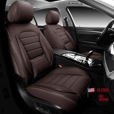 Brown Car Seat Covers Full Set, Universal Faux Leather Seat FullSet Brown1
