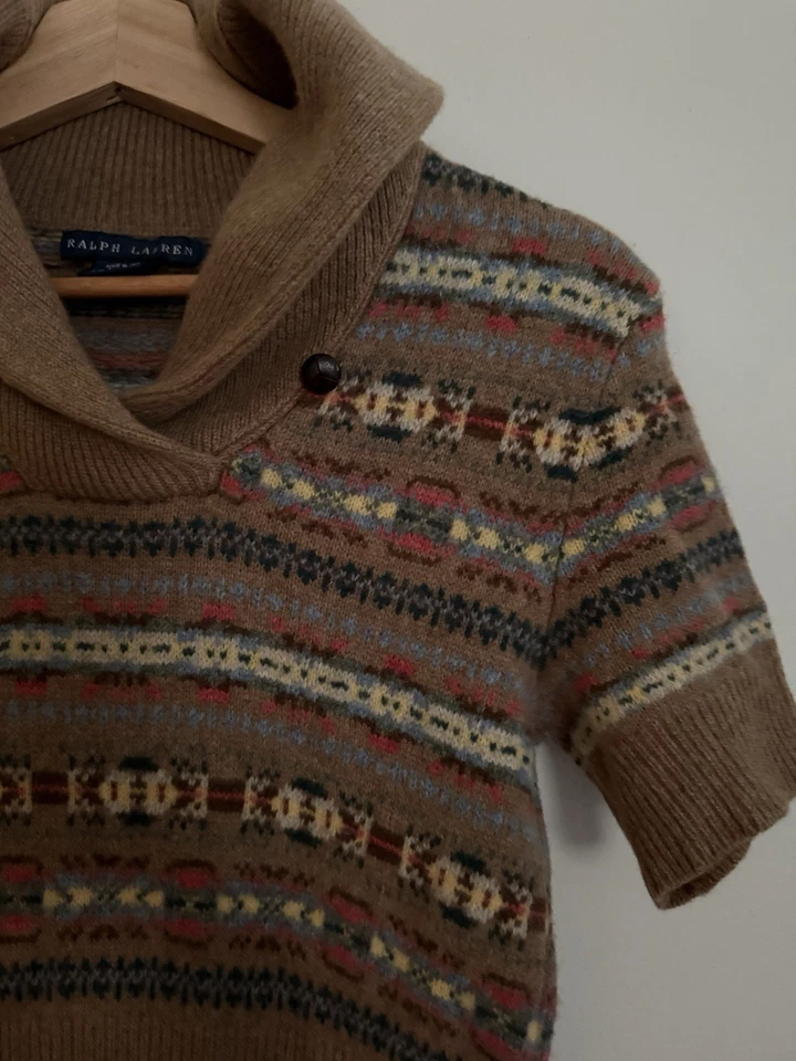 Ralph Lauren Fair Isle 毛衣蓝色标签系列羊毛和羊绒薄纱 L — 第 2/4 张图片