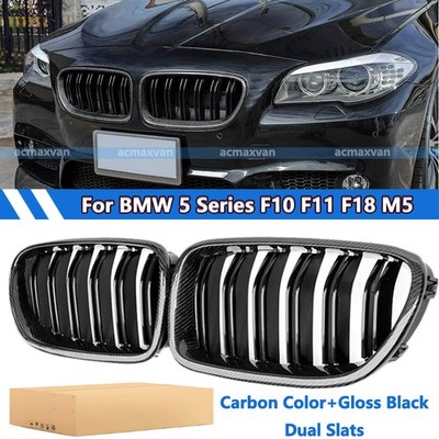 Carbon Fiber Dual Slats Kidney Grill for 10-16 BMW 5 Series F10 F11 M5 550i 535i
