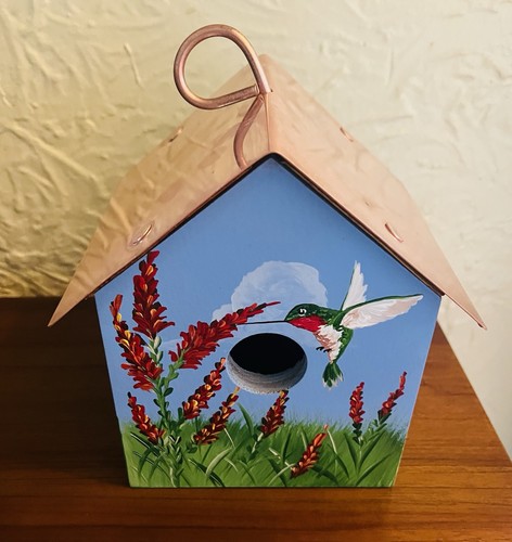 Vintage 1996 Polly's Perch handbemalt signiert Vogelhaus Kupferdach Nancy King